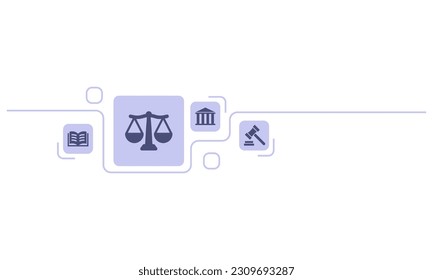 Legal, law, justice, court Concept Icon. Services lawyer, attorney, notary. Scales justice, gavel book Symbol. Vector illustration