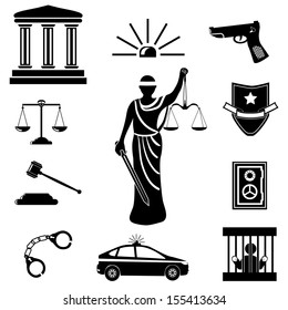 Legal, law and justice icon set .Themis (Femida). A goddess of justice sketch vector illustration