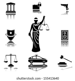 Legal, law and justice icon set .Themis (Femida). A goddess of justice sketch vector illustration