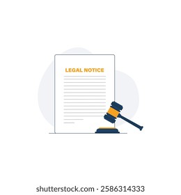 Legal Notice Document with Judge Gavel Vector Illustration. Legal Notice Concept Design