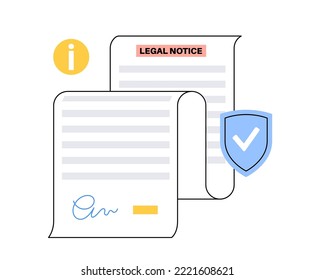 Legal notice document. Long paper page, contract mockup or memorandum. Agreement with signature. Requirement, rights or obligations. Paperwork concept flat vector illustration