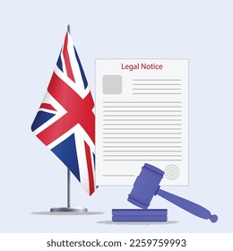 Legal notice and legal law of high court with the USA and UK legislation sign. UK law and legal authority can change law enforcement and court hammer. General Diary (GD), a written document of policy.