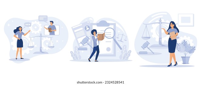 Legal outsourcing  concept, Litigation support, legal research, paralegal services, affidavit, set flat vector modern illustration