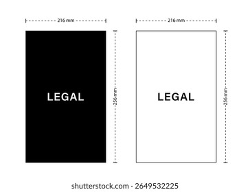 Legal pad size. Document format in USA. Black and white Paper sheets. Vector illustration in flat style.
