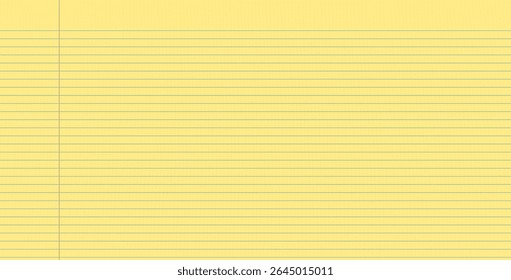 Legal pad yellow lined horizontal textured paper. Worksheet with stripes. Blank empty page of binder. Wide horizontal line grid backdrop. Vector grid notepad cover illustration. Scrapbook stationary.