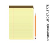 Legal pads vector illustration. Classic notebook and pencil. Write down your notes.