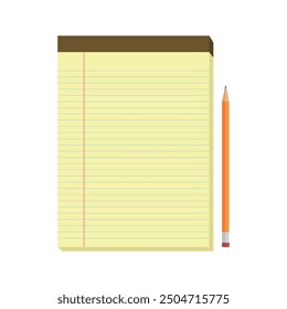 Legal pads vector illustration. Classic notebook and pencil. Write down your notes.