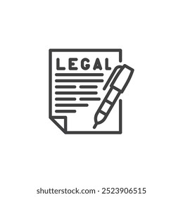 Legal Pen line icon. linear style sign for mobile concept and web design. Pen writing on a document outline vector icon. Signing legal document symbol, logo illustration. Vector graphics