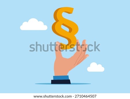 Legal problems concept. Advocate hand holding paragraph icon of justice. Vector flat illustration