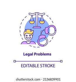 Legal Problems Concept Icon. Law Breaking. Effects Of Conduct Disorder Abstract Idea Thin Line Illustration. Isolated Outline Drawing. Editable Stroke. Arial, Myriad Pro-Bold Fonts Used