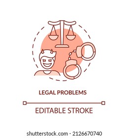 Legal Problems Red Concept Icon. Law Breaking. Effects Of Conduct Disorder Abstract Idea Thin Line Illustration. Isolated Outline Drawing. Editable Stroke. Arial, Myriad Pro-Bold Fonts Used