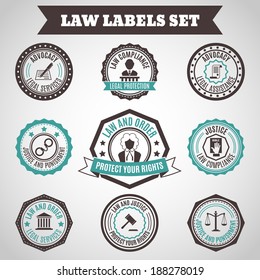 Legal protection services layer crime and punishment labels set isolated vector illustration