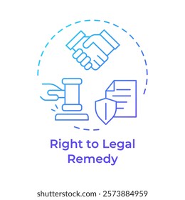 Legal remedy right blue gradient concept icon. Legislation, justice. Compensation statement. Round shape line illustration. Abstract idea. Graphic design. Easy to use in infographic, presentation