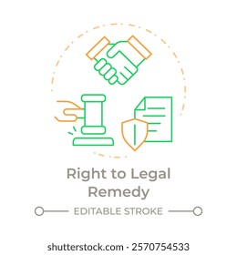 Legal remedy right duo tone concept icon. Legislation, justice. Compensation statement. Round two color outline illustration. Abstract vector design. Easy to use in infographic, presentation