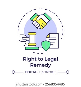 Legal remedy right multi color concept icon. Legislation, justice. Compensation statement. Round shape line illustration. Abstract idea. Graphic design. Easy to use in infographic, presentation