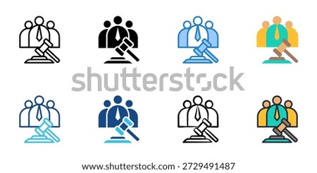 Legal Representation icons set multiple style collection. Editable stroke 
