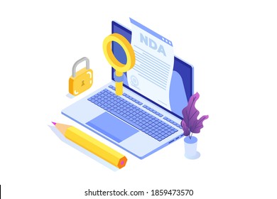 Legal restrictions,  non-disclosure agreement contract or NDA icon. Isometric Vector illustration.  