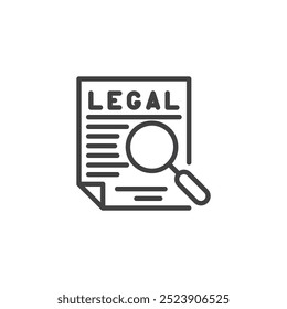 Legal Review line icon. linear style sign for mobile concept and web design. Magnifying glass over a document outline vector icon. Legal analysis symbol, logo illustration. Vector graphics