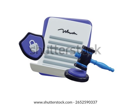 Legal and safety icon 3d render concept of a court document with gavel and protect shield icon legal security icon vector illustration