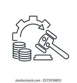 Legal sanction mechanism. Imposition of a fine. Penalty. Vector linear icon isolated on white background.