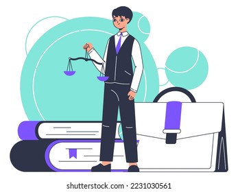 Legal service worker, litigation support concept. Law firm consultation, law and judgment research flat vector illustration on white background