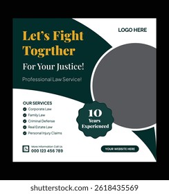 Anúncio de serviços legais. Empresa de advocacia Social Media Post. Postagem de Advogado em Mídia Social