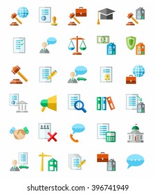 Legal services, colored icons, white background. Flat, colored icons, a lawyer. Vector clip art.  