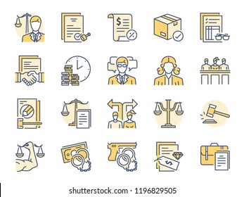 Legal Services Filled Color Line Icon Set. Included Icons As Law, Lawyer, Judge, Court, Advocacy And More.