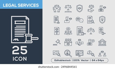 LEGAL SERVICES line icons collection Vector illustrator