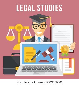 Legal studies flat illustration concept. Modern flat design concepts for web banners, web sites, printed materials, infographics. Creative vector illustration