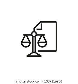 Legal system line icon. Scale, symbol, paper. Legal documents concept. Vector illustration can be used for topics like trial, justice, court, authority