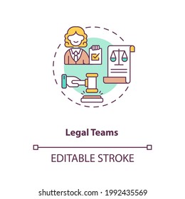 Legal Teams Concept Icon. Contract Management Software Users. Organisation Accountable Decisions Idea Thin Line Illustration. Vector Isolated Outline RGB Color Drawing. Editable Stroke