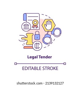 Legal tender concept icon. Crypto-currency shortcoming in nearest future abstract idea thin line illustration. Isolated outline drawing. Editable stroke. Arial, Myriad Pro-Bold fonts used