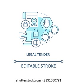 Legal tender turquoise concept icon. Crypto-currency shortcoming in nearest future abstract idea thin line illustration. Isolated outline drawing. Editable stroke. Arial, Myriad Pro-Bold fonts used