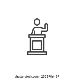 Legal Trial line icon. linear style sign for mobile concept and web design. Witness giving testimony in court outline vector icon. Judicial process symbol, logo illustration. Vector graphics