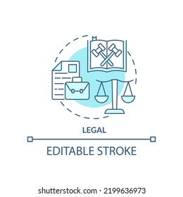 Rechtliches türkisfarbenes Konzeptsymbol. Gesetzliche Regulierung. Kundenschutz. PESTLE Analyse abstrakte Idee dünne Linie Illustration. Einzeln Umrisszeichnung. Bearbeitbarer Strich. Arial, Myriad Pro Fett Schriftarten verwendet