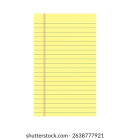 Legal Yellow Paper. Note page, notebook or notepad. Office Equipment, School Supply. Vector illustration in flat style.