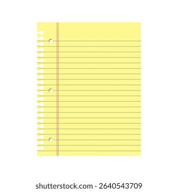 Legal Yellow Paper. Note page, notebook or notepad. Office Equipment, School Supply. Vector illustration in flat style.