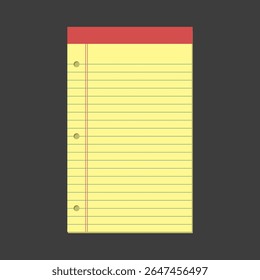 Legal Yellow Paper. Legal pad. Blank notebook template. Vector illustration in flat style.