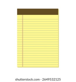 Legal Yellow Paper. Legal pad. Blank notebook template. Vector illustration in flat style.