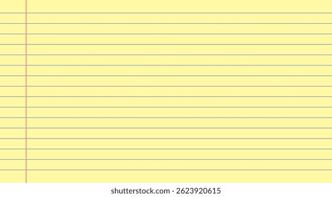 Folha de papel amarelo legal de bloco de notas com desenhos de linha horizontal, ideal para notas, escola ou escritório. Layout simples e limpo para projetos digitais ou de impressão. Ilustração de vetor simples