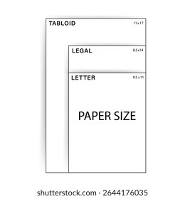 Legal Yellow Paper size. International formats Tabloid, letter, A4, legal. Paper sheets comparison chart. Vector illustration in flat style.