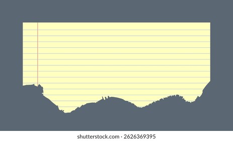 Legal yellow piece of torn paper sheet with horizontal ruled line designs, ideal for notes, school, or office use. Clean and simple layout for digital or print projects. Simple vector illustration