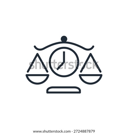 Legally, the trial process and time. Vector linear icon illustration isolated on white background.