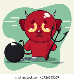 Legcuff and devil cartoon vector illustration. The devil is imprisoned