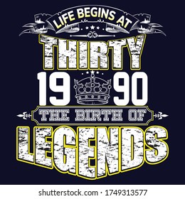 legend 30 years birthday typography t shirt design eps

