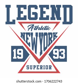 legend athletic new york, original design typography, t-shirt graphics, vectors illustration