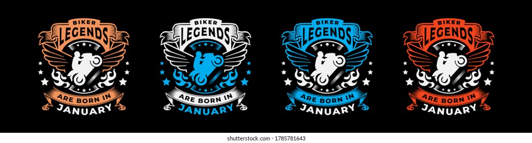 Legend biker born in via month, Custom motorcycle typography, t-shirt graphics, vectors.