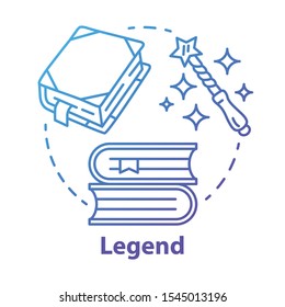 Legend blue gradient concept icon. Storytelling idea thin line illustration. Fables, fiction, myths with magic literature elements. Fairy tales, fantasy books. Vector isolated outline drawing