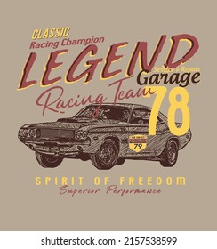 Legend classic car graphic design and typography.